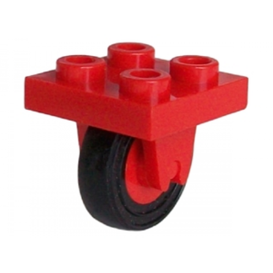 Aircraft Plate, Modified 2 x 2 with Wheel Holder Bottom and Red Wheel with Black Tire 14mm D. x 4mm Smooth Small Single (8 / 3464 / 3139)