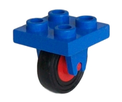 Aircraft Plate, Modified 2 x 2 with Wheel Holder Bottom and Red Wheel with Black Tire 14mm D. x 4mm Smooth Small Single (8 / 3464 / 3139)