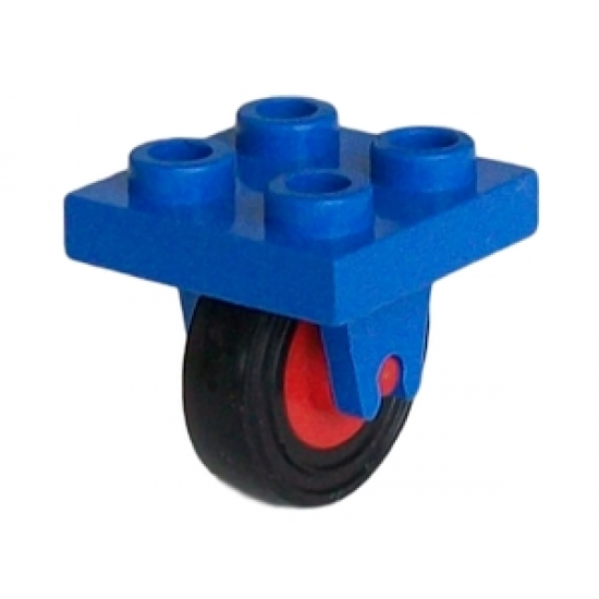 Aircraft Plate, Modified 2 x 2 with Wheel Holder Bottom and Red Wheel with Black Tire 14mm D. x 4mm Smooth Small Single (8 / 3464 / 3139)