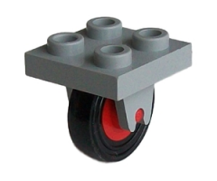 Aircraft Plate, Modified 2 x 2 with Wheel Holder Bottom and Red Wheel with Black Tire 14mm D. x 4mm Smooth Small Single (8 / 3464 / 3139)