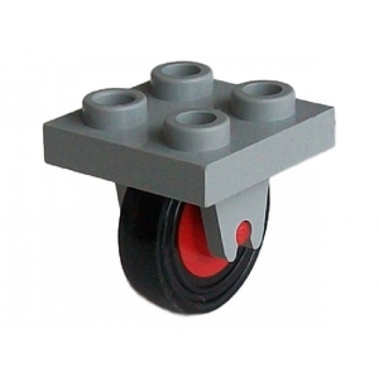 Aircraft Plate, Modified 2 x 2 with Wheel Holder Bottom and Red Wheel with Black Tire 14mm D. x 4mm Smooth Small Single (8 / 3464 / 3139)