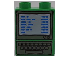 Duplo, Brick 1 x 2 x 2 with Computer Screen and Keyboard with Blue Text Pattern