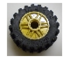 Wheel & Tire Assembly 18mm D. x 14mm with Pin Hole, Fake Bolts and Shallow Spokes with Black Tire 30.4 x 14 Offset Tread (55981 / 30391)