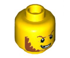 Minifigure, Head Dark Orange Eyebrows and Beard, Broken Tooth, Determined Grin, Pupils Pattern - Hollow Stud