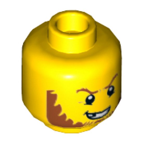Minifigure, Head Dark Orange Eyebrows and Beard, Broken Tooth, Determined Grin, Pupils Pattern - Hollow Stud