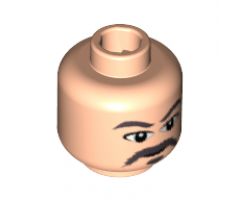 Minifigure, Head Male Gray Moustache, Goatee, and Eyebrows Pattern - Blocked Open Stud