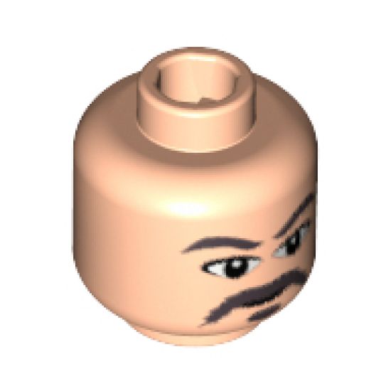 Minifigure, Head Male Gray Moustache, Goatee, and Eyebrows Pattern - Blocked Open Stud