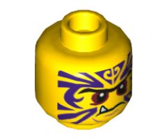 Minifigure, Head Black Eyebrows, Red Eyes, Purple Tattoo, Fang Pattern - Hollow Stud
