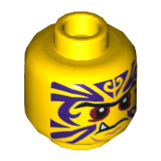 Minifigure, Head Black Eyebrows, Red Eyes, Purple Tattoo, Fang Pattern - Hollow Stud