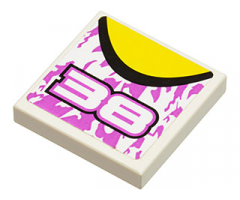 Tile 2 x 2 with '38', Top Black and Yellow Curve Pattern (Sticker) - Set 8131