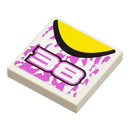 Tile 2 x 2 with '38', Top Black and Yellow Curve Pattern (Sticker) - Set 8131