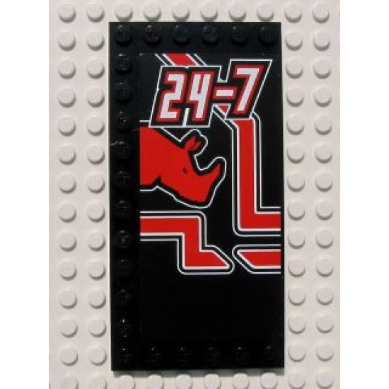 Tile, Modified 6 x 12 with Studs on Edges with White '24-7' and Red Rhino Head Pattern Model Right (Sticker) - Set 8285