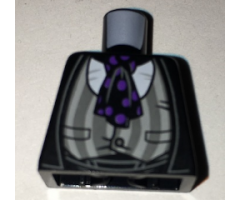 Torso Jacket with Gray Striped Stretched Vest, Black Ascot with Purple Spots Pattern