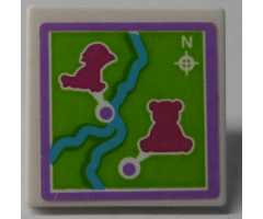 Road Sign 2 x 2 Square with Clip with Map with River and Magenta Animals Pattern (Sticker) - Set 41038