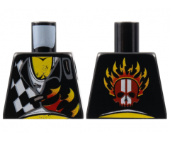 Torso World Racers - Checkered Pattern with Flames, Chest Hair on Front, Skull on Back
