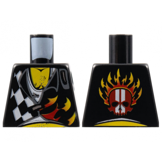 Torso World Racers - Checkered Pattern with Flames, Chest Hair on Front, Skull on Back