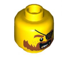 Minifigure, Head Beard Dark Orange, Gold Teeth, Eyepatch Pattern - Hollow Stud