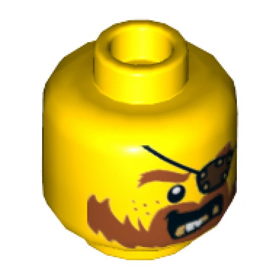 Minifigure, Head Beard Dark Orange, Gold Teeth, Eyepatch Pattern - Hollow Stud