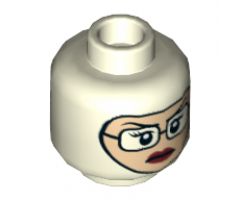 Minifigure, Head Dual Sided Alien with White Eyes and Teeth / Balaclava, Light Nougat Female Face with Glasses, Red Lips Pattern - Hollow Stud
