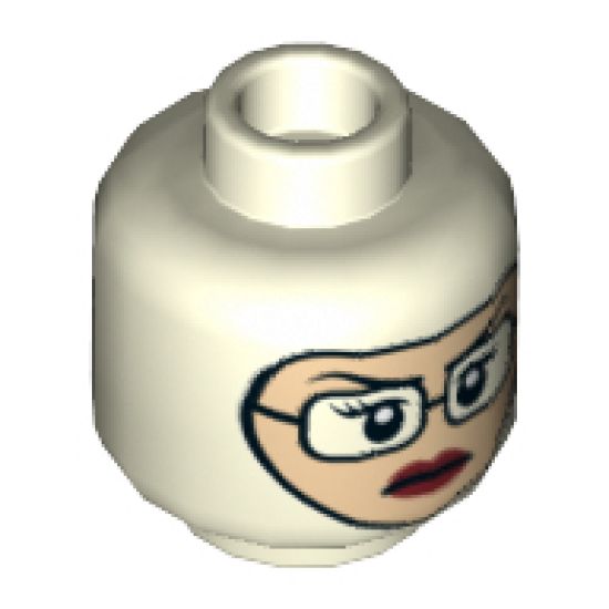 Minifigure, Head Dual Sided Alien with White Eyes and Teeth / Balaclava, Light Nougat Female Face with Glasses, Red Lips Pattern - Hollow Stud