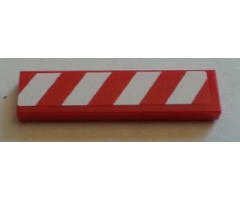 Tile 1 x 4 with Red and White Danger Stripes Thick Pattern Model Left Side (Sticker) - Set 7747