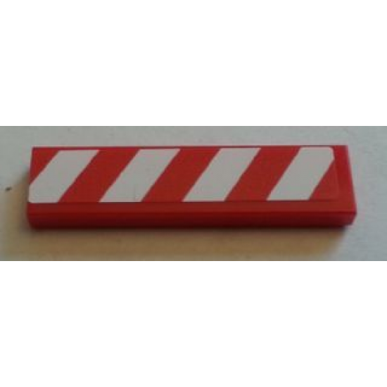 Tile 1 x 4 with Red and White Danger Stripes Thick Pattern Model Left Side (Sticker) - Set 7747