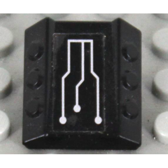 Brick, Modified 2 x 2 No Studs, Sloped with 6 Side Pistons Raised with Silver Exo-Force Circuitry Pattern (Sticker) - Set 7713