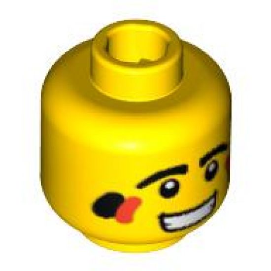 Minifigure, Head Black Eyes and Eyebrows, Two-Color Cheek Paint Pattern - Blocked Open Stud