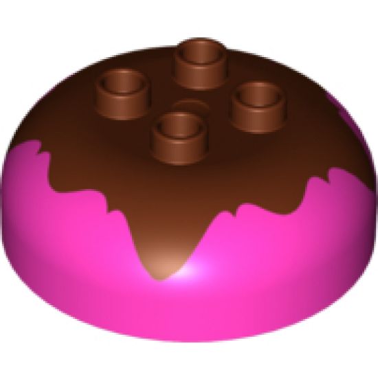 Duplo, Brick Round 4 x 4 Dome Top with 2 x 2 Studs and Marbled Reddish Brown Pattern