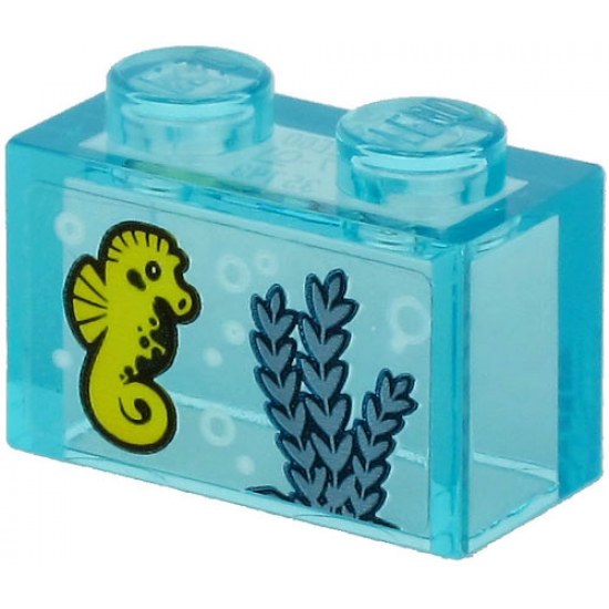 Brick 1 x 2 without Bottom Tube with Yellow Seahorse and Sand Blue Seagrass on Transparent Background Pattern (Sticker) - Set 60266