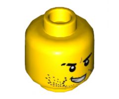 Minifigure, Head Beard Stubble, Black Eyebrows, Scar on Right Eyebrow, Open Mouth with Teeth Pattern - Hollow Stud