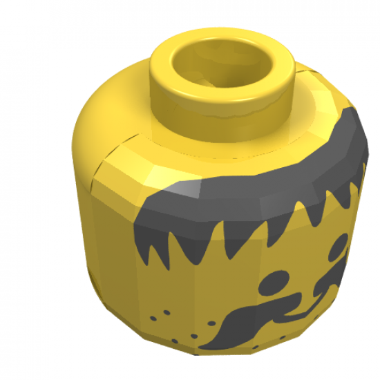Minifigure, Head Moustache, Stubble and Messy Hair Black Pattern - Blocked Open Stud