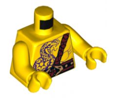 Torso Bare Chest Muscles, Dark Purple Snake Tattoo, Copper Snake Buckle, Dark Red Shoulder Strap, Scar on Back Pattern / Yellow Arms / Yellow Hands