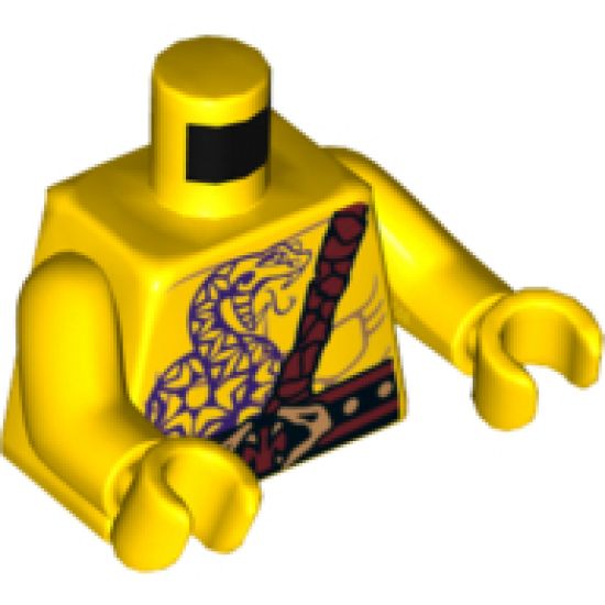Torso Bare Chest Muscles, Dark Purple Snake Tattoo, Copper Snake Buckle, Dark Red Shoulder Strap, Scar on Back Pattern / Yellow Arms / Yellow Hands