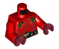 Torso Nexo Knights Bare Chest with Black Spots And Belt with Gold Jester Head Buckle Pattern / Red Arms / Dark Red Hands