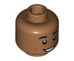 Minifigure, Head Black Eyebrows, Reddish Brown Cheek Lines, Wide Grin Pattern - Hollow Stud