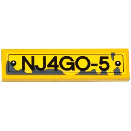 Tile 1 x 4 with 'NJ4GO-5' License Plate and Dark Bluish Gray Splatters Pattern (Sticker) - Set 70750