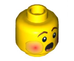 Minifigure, Head Rosy Cheeks, Open Mouth, Brown Eyebrows Pattern (Caroler) - Hollow Stud