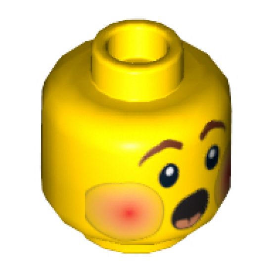 Minifigure, Head Rosy Cheeks, Open Mouth, Brown Eyebrows Pattern (Caroler) - Hollow Stud