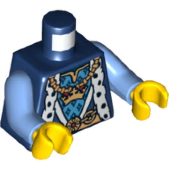 Torso Castle King Robe with Fur Trim and Gold Chain with Crown Pattern / Medium Blue Arms / Yellow Hands