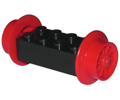 Wheel Brick, Modified 2 x 4 with Wheels, Train Spoked Small (23mm D.) Red Wheels and Pins