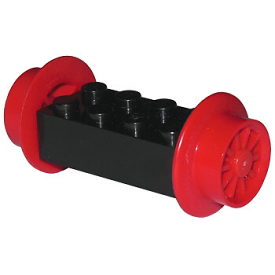 Wheel Brick, Modified 2 x 4 with Wheels, Train Spoked Small (23mm D.) Red Wheels and Pins