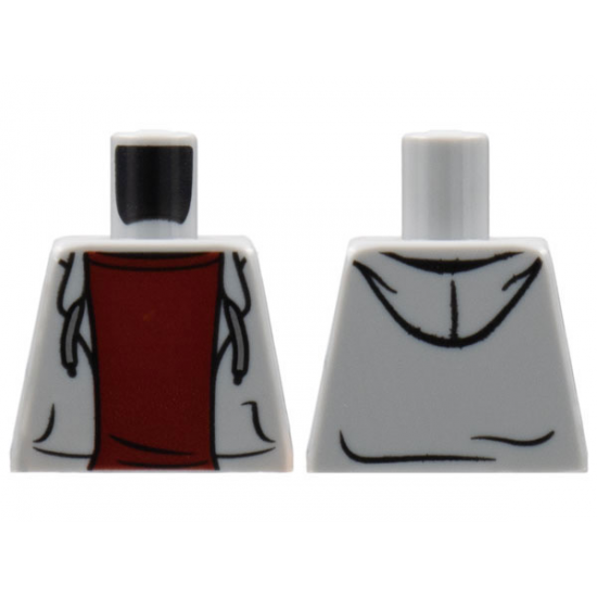 Torso Hooded Sweatshirt Open with Drawstrings over Dark Red Top Pattern