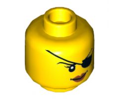 Minifigure, Head Dual Sided Female with Eyepatch, Smile / Angry Mouth with Teeth Pattern - Hollow Stud