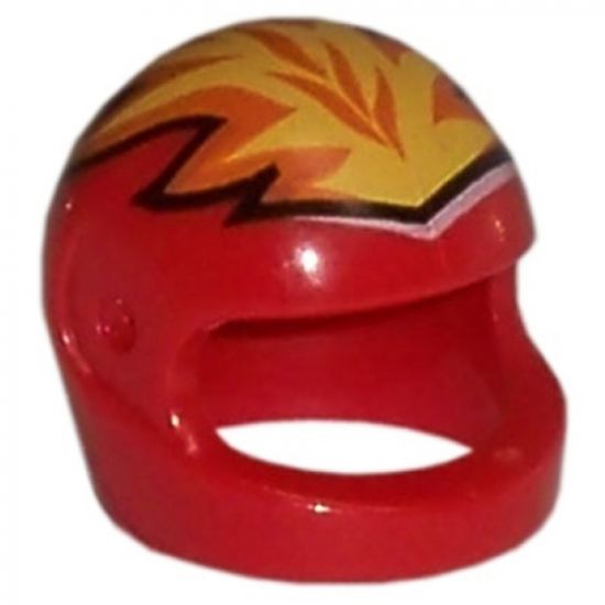 Minifigure, Headgear Helmet Motorcycle (Standard) with Flames Yellow and Orange Pattern