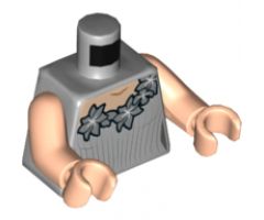 Torso Female Dress, Light Nougat Neck, Silver Flowers and Vertical Stripes Pattern / Light Nougat Arms / Light Nougat Hands