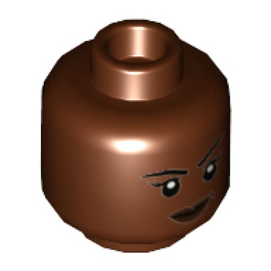 Minifigure, Head Dual Sided Female, Black Eyebrows, Dark Brown Lips, Lopsided Grin / Gritted Teeth Pattern - Hollow Stud