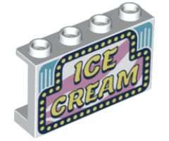 Panel 1 x 4 x 2 with Side Supports - Hollow Studs with 'ICE CREAM' Pattern