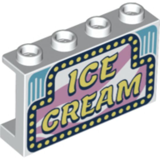 Panel 1 x 4 x 2 with Side Supports - Hollow Studs with 'ICE CREAM' Pattern