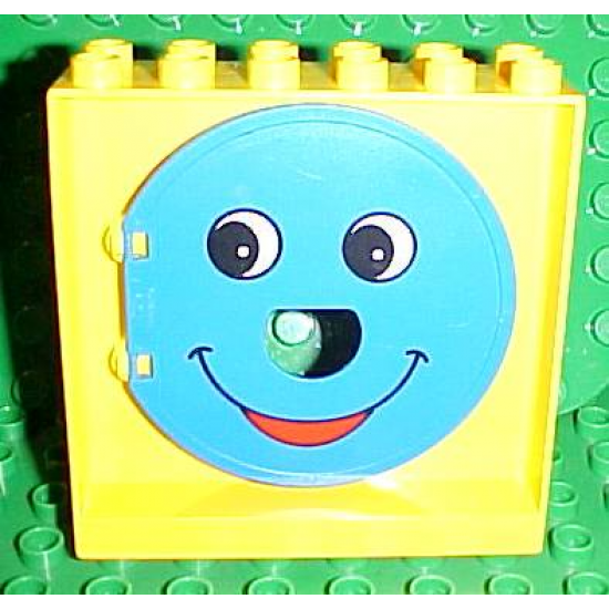 Duplo Ball Tube exit with Blue Exit Door with Smiling Face Pattern